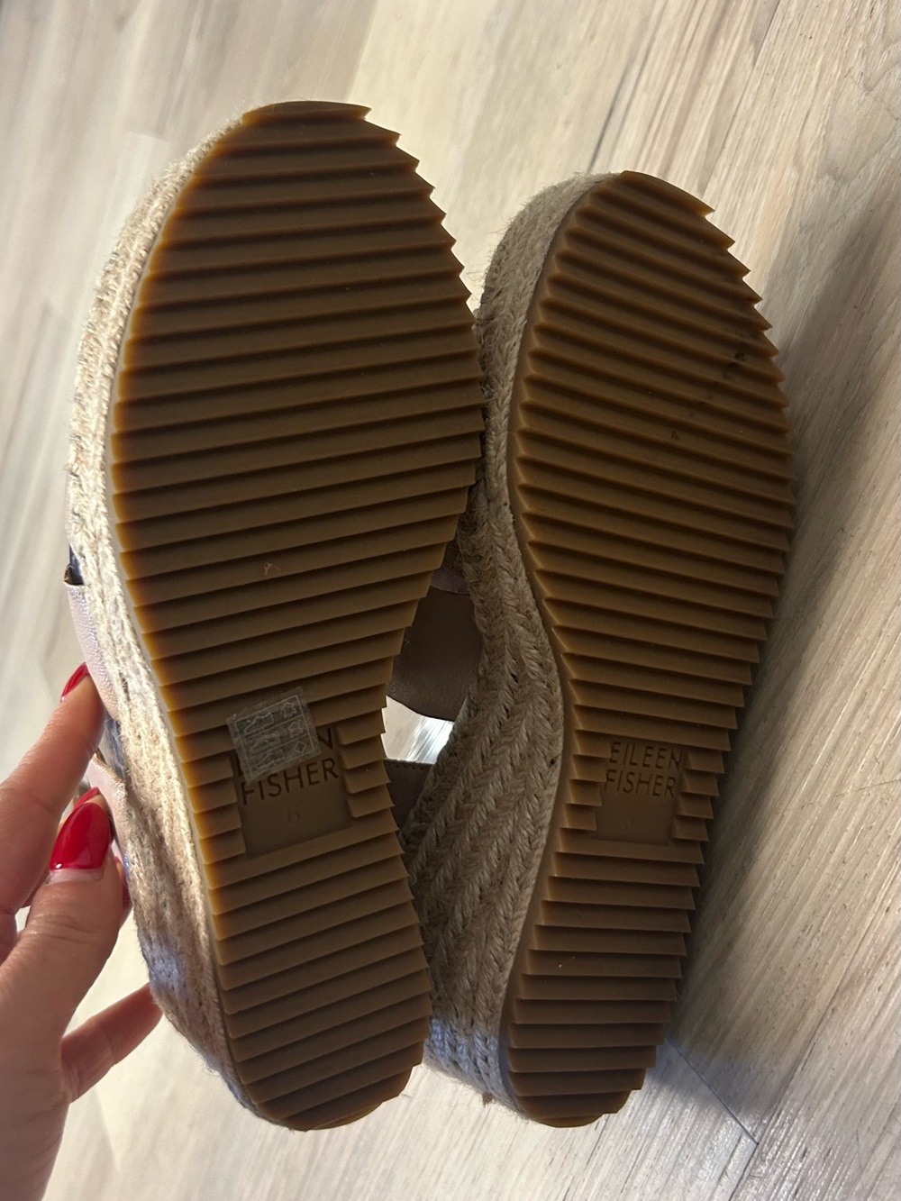 Eileen Fisher Sandals Willow Espadrille Sz 6 Tumbled Leather Wedge nude pink - Picture 11 of 13